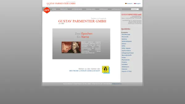 Website Screenshot: Deutsche-Lanolin-Gesellschaft Parmentier GmbH & Co. KG -  Tradition im Fortschritt - GPF Home - Date: 2023-06-20 10:39:25