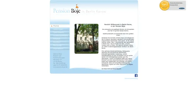 Website Screenshot: Apartment Pension "Boje" in Berlin Pankow 
Apartments und Ferienwohnungen - Home | Pension Boje - Alt-Karow 37, Berlin - Date: 2023-06-20 10:39:25