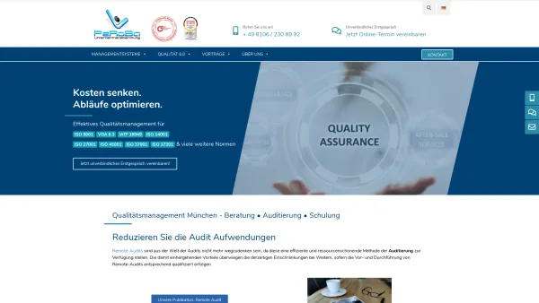 Website Screenshot: PeRoBa Qualitätsmanagement GmbH - Qualitätsmanagement Beratung München ▷ ISO9001, VDA6.3, IATF16949 - Date: 2023-06-20 10:42:17