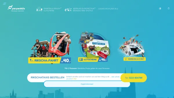 Website Screenshot: perpedalo Köln - Rikscha -  Köln auf drei  Rädern erleben! - ✿ Rikschataxi Köln, Rikschafahrten, Gutscheine, ➔ buchen 0221 604789 - Date: 2023-06-20 10:39:25