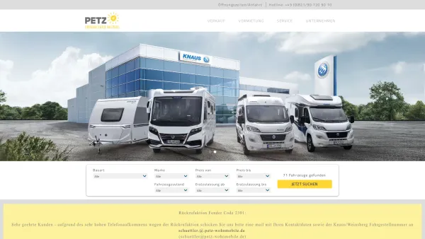 Website Screenshot: Wohnmobil-Center Petz - Wohnwagen Petz - Date: 2023-06-20 10:39:31