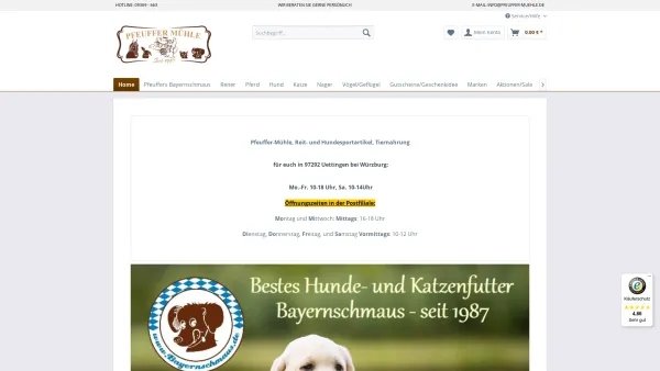 Website Screenshot: Pfeuffer Mühle - Pfeuffer-Mühle | Reit- und Hundesportartikel, Tiernahrung - Date: 2023-06-20 10:42:17