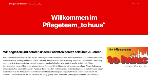 Website Screenshot: Pflegeteam to huus GmbH -  Am Anfang aller Pflege steht ein guter Rat! - Willkommen im Pflegeteam "to huus" - Pflegeteam "to huus" - Date: 2023-06-20 10:39:31