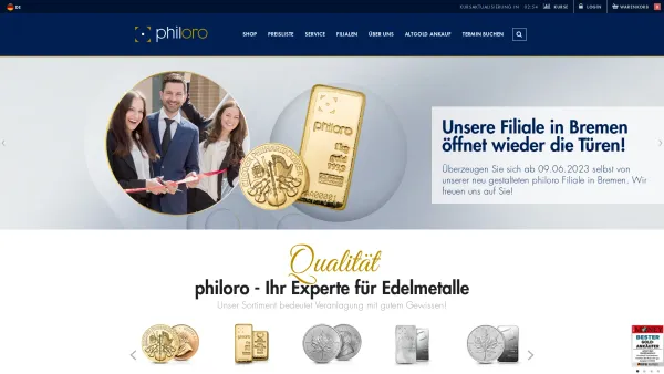 Website Screenshot: philoro Edelmetalle - Gold und Silber kaufen - philoro EDELMETALLE - Date: 2023-06-20 10:39:31