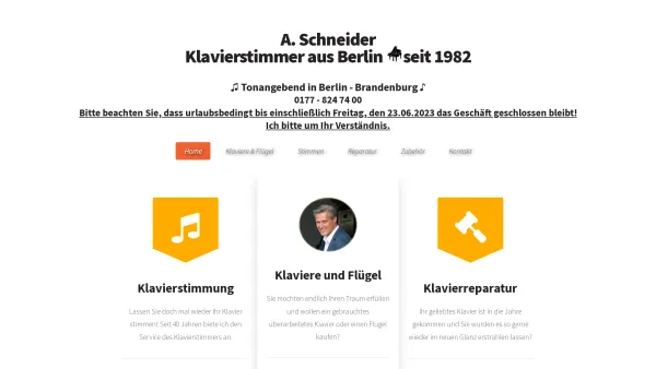 Website Screenshot: A. Schneider PianoService Berlin Brandenburg - Berliner Klavierstimmer & Klavierbauer A.Schneider - Date: 2023-06-20 10:39:32