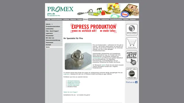 Website Screenshot: A & O Promex GmbH www.pins.de - Pins von Promex GmbH - Date: 2023-06-20 10:39:32