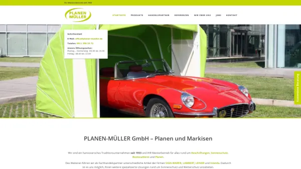 Website Screenshot: PLANEN-MÜLLER GmbH - PLANEN-MÜLLER GmbH - Planen, Zelte, Bootssattlerei, Sonnenschutz - Date: 2023-06-20 10:42:20