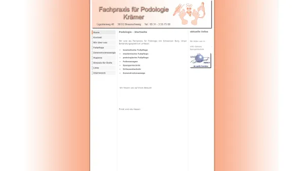 Website Screenshot: Podologie Krämer -med.-diabetische Fußpflege Braunschweig - Podologie Krämer, Braunschweig - Date: 2023-06-20 10:39:37