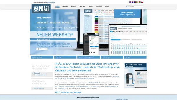 Website Screenshot: Präzi - Flachstahl AG Ein Unternehmen der g.claas-gruppe - PRÄZI GROUP - Lösungen mit Stahl - Date: 2023-06-20 10:39:37