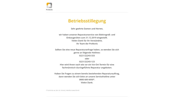 Website Screenshot: Profectis GmbH Technischer Kundendienst -  Service ist unsere Sache - Profectis - Date: 2023-06-20 10:39:42