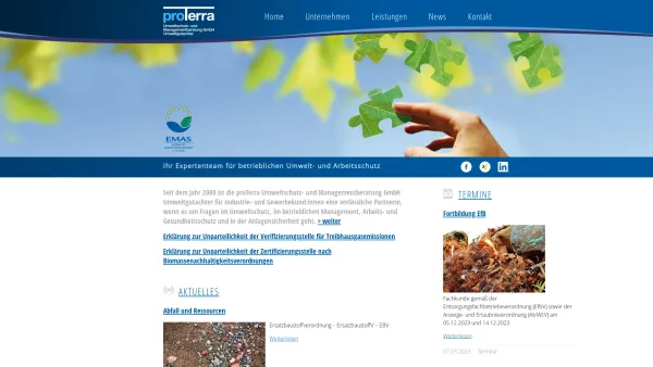 Website Screenshot: proTerra Umweltschutz und Managementberatung GmbH Umweltgutachter - Proterra Umwelt Start - proTerra Umweltschutz- und Managementberatung GmbH Umweltgutachter - Sulzbach/Saar - Date: 2023-06-20 10:39:42