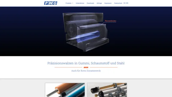 Website Screenshot: PWG Präzisionswalzen Produktions GmbH -  Gummiwalzen · Schaumstoffwalzen · Stahlwalzen - PWG Präzisionswalzen Produktions GmbH - Herbrechtingen - Date: 2023-06-20 10:39:47