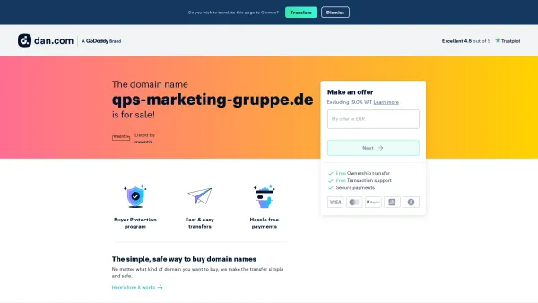Website Screenshot: QPS-Marketing-Gruppe - The domain name qps-marketing-gruppe.de is for sale - Date: 2023-06-20 10:42:23
