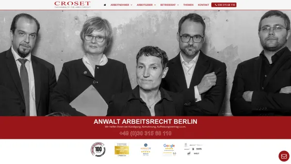 Website Screenshot: Croset Fachanwälte für Arbeitsrecht - Anwalt Arbeitsrecht Berlin » Ihre Kanzlei » CROSET - Date: 2023-06-20 10:42:23