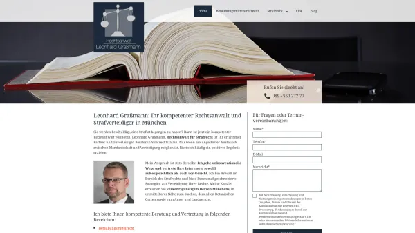 Website Screenshot: Rechtsanwalt Leonhard Graßmann - Anwalt für Strafrecht in München | Leonhard Graßmann - Date: 2023-06-20 10:39:47