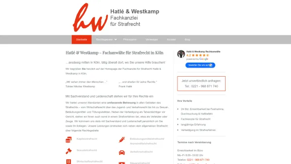 Website Screenshot: Hatlé & Westkamp Rechtsanwälte - Fachanwälte für Strafrecht Köln - Hatlé & Westkamp - Date: 2023-06-20 10:39:47
