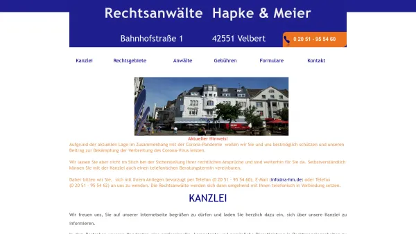 Website Screenshot: Rechtsanwälte Hapke & Meier - Rechtsanwälte Hapke & Meier in Velbert - Date: 2023-06-20 10:39:47