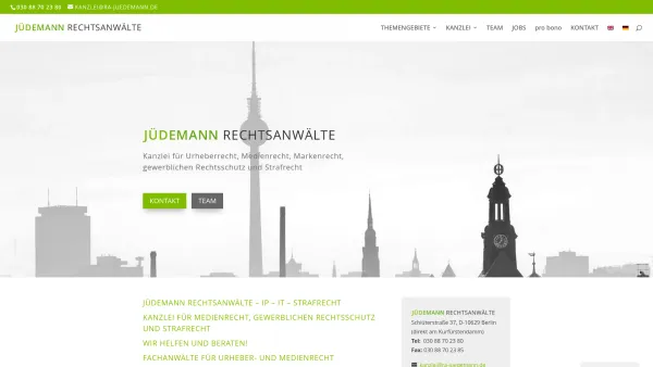 Website Screenshot: Jüdemann Rechtsanwälte Berlin - Jüdemann Rechtsanwälte Anwalt Medienrecht, Urheberrecht, Markenrecht - Date: 2023-06-20 10:39:47