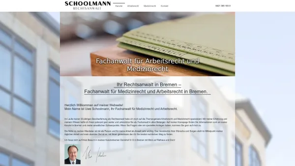 Website Screenshot: Rechtsanwalt & Notar Uwe Schoolmann - Uwe Schoolmann - Ihre Spezialkanzlei in Bremen - Date: 2023-06-20 10:39:48