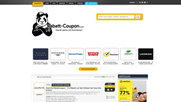 Website Screenshot: Rabatt-Coupon.com - Startseite - Rabatt-Coupon.com | Gutscheincodes und Rabatte - Date: 2023-06-20 10:42:23