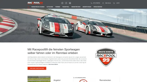 Website Screenshot: Racepool99 - Sportwagen selber fahren oder im Renntaxi als Geschenkidee - Date: 2023-06-20 10:42:23