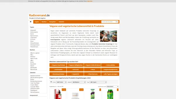 Website Screenshot: radix veganer Einkaufsmarkt & Versand - Vegane und vegetarische Lebensmittel & Produkte » Online-Shop! - Date: 2023-06-20 10:39:48