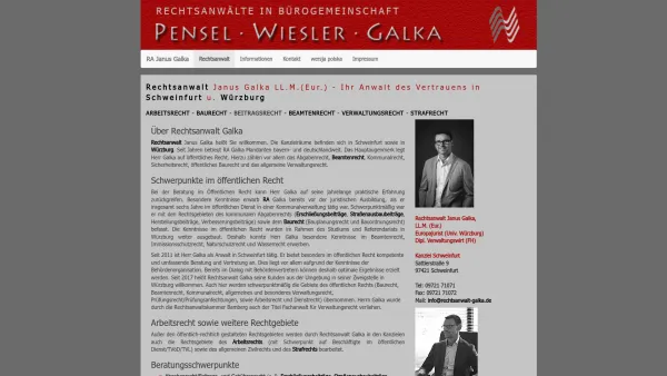 Website Screenshot: Rechtsanwalt Janus Galka - Rechtsanwalt in Schweinfurt § Würzburg Janus Galka | Arbeitsrecht, Fachanwalt Verwaltungsrecht - Date: 2023-06-20 10:39:52