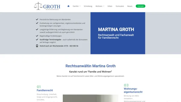 Website Screenshot: Rechtsanwaltskanzlei Groth - Rechtsanwalt Martina Groth | Fachanwältin für Familienrecht - Date: 2023-06-20 10:39:52