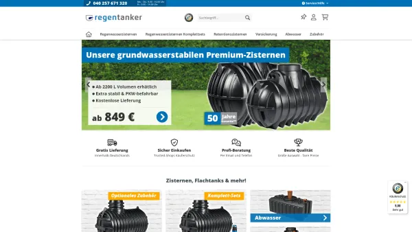 Website Screenshot: Regentanker Regenwasseranlagen & Regenwassernutzung - regentanker.de - Date: 2023-06-20 10:39:57