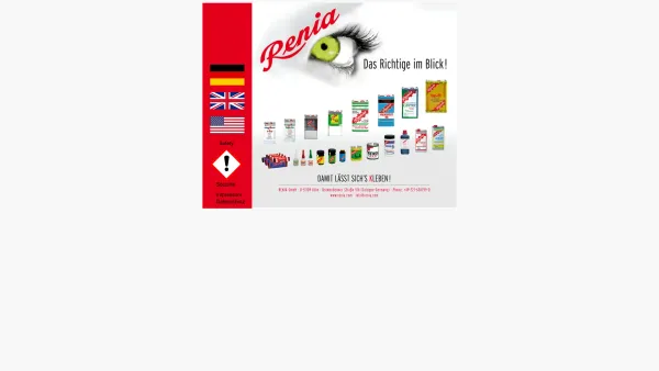 Website Screenshot: Renia GmbH Chemische Fabrik -  Tailormade adhesives  for professionals - RENIA Köln - Klebstoffe für Industrie und Handwerk - Date: 2023-06-20 10:39:57