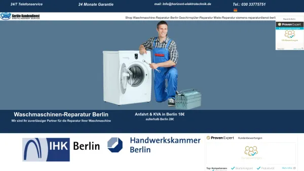 Website Screenshot: Horizont Elektrotechnik GmbH Reparaturservice - Waschmaschinen Miele Reparatur Berlin, Siemens/Bosch Kundendienst Berlin - Date: 2023-06-20 10:42:23