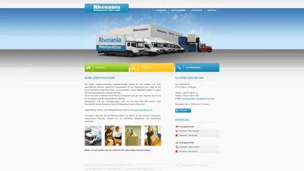 Website Screenshot: Rhenania Möbelspedition Cornetz GmbH - Möbelspedition Moers - Rhenania - Umzüge, Möbeleinlagerung und Möbeltransporte - Dusiburg Krefeld - Date: 2023-06-20 10:40:02