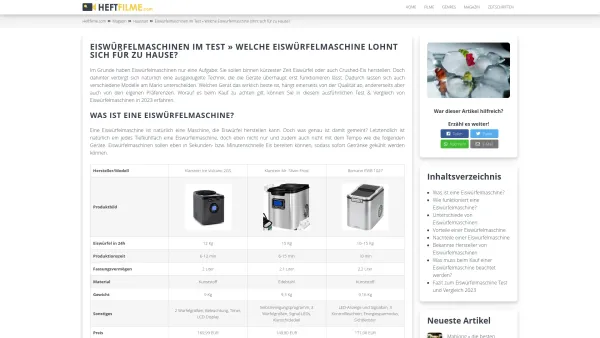 Website Screenshot: RIBO Elektroanlagen GmbH - Eiswürfelmaschinen im Test » Welche Eiswürfelmaschine lohnt sich für zu Hause? | heftfilme.com - Date: 2023-06-20 10:40:02