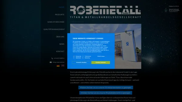 Website Screenshot: robemetall GmbH - Metall für Luftfahrt, Raumfahrt & Industrie - Date: 2023-06-20 10:42:23