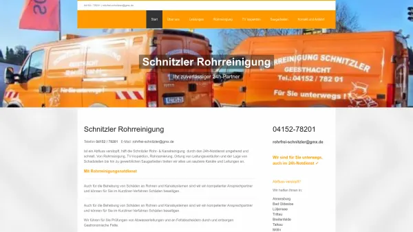 Website Screenshot: Schnitzler Rohr & Kanalreinigung GmbH - Rohrreinigung, Kanalreinigung Geesthacht - 24h Service für Rohre und Kanäle. - Date: 2023-06-20 10:40:03