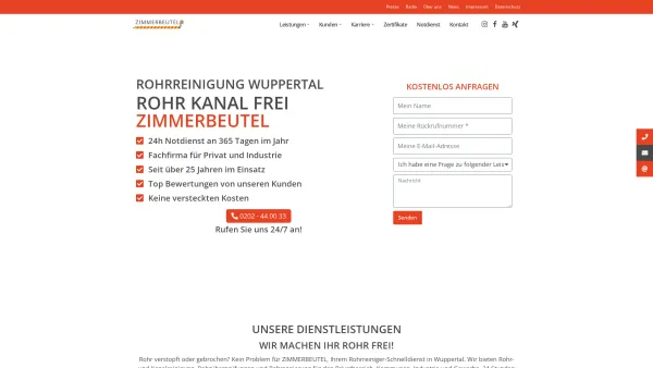 Website Screenshot: Axel Zimmerbeutel -  ROHR-FREI SCHNELLDIENST - Rohrreinigung Wuppertal seit über 25 Jahren - Zimmerbeutel - Date: 2023-06-20 10:40:07
