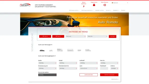 Website Screenshot: Romoto.de - Gebrauchtwagen & Jahreswagen - der große Automarkt – Romoto.de - Date: 2023-06-20 10:42:25