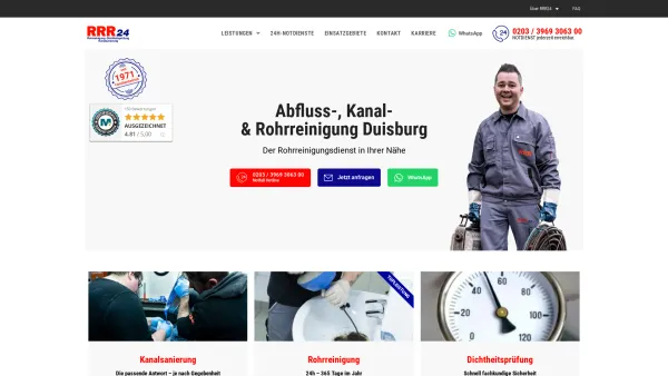 Website Screenshot: RRR Rohr Reinigung Regh GmbH -  Überall im Ruhrgebiet - RRR24 | Abfluss-, Kanal- & Rohrreinigung für NRW - Date: 2023-06-20 10:40:07