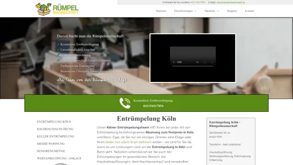 Website Screenshot: Entrümpelung Köln Rümpelmannschaft - Entrümpelung Köln - KOSTENLOSE Besichtigung, Anfahrt & Angebot! - Date: 2023-06-20 10:42:25