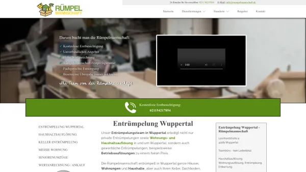 Website Screenshot: Entrümpelung Wuppertal Rümpelmannschaft - Entrümpelung Wuppertal - Gratis Besichtigung - Rümpelmannschaft - Date: 2023-06-20 10:42:25