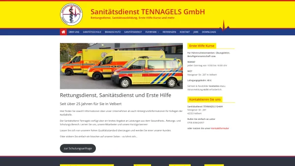 Website Screenshot: Sanitätsdienst Tennagels UG - Sanitätsdienst TENNAGELS GmbH – Rettungsdienst, Sanitätsausbildung, Erste Hilfe Kurse und mehr. - Date: 2023-06-20 10:40:11