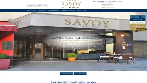 Website Screenshot: Hotel Savoy - First Class SAVOY Hotel Frankfurt am Main: Herzlich Willkommen! Zimmer, Übernachtung, Unterkunft, B&B für Ihre Städtereise, Messebesuch und Kurzurlaub - Date: 2023-06-20 10:40:11
