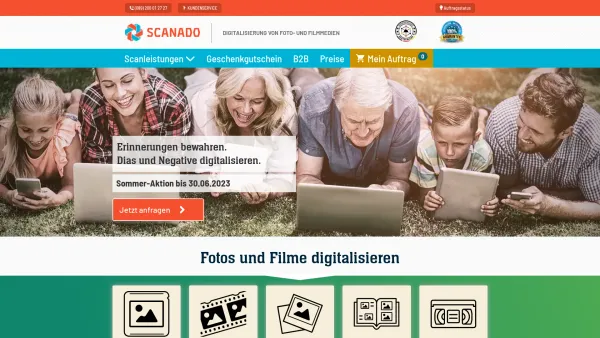 Website Screenshot: Scanado - Alte Medien digitalisieren – Erinnerungen retten – Scanado - Date: 2023-06-20 10:42:25