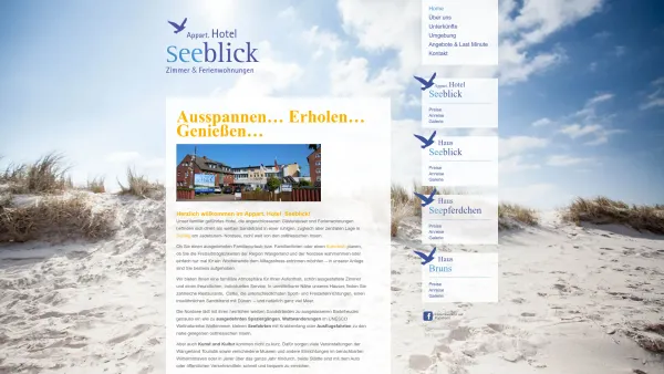 Website Screenshot: Appart-Hotel Seeblick Inh. Renate Bruns -  Ausspannen - Erholen - Genießen - Hotel Seeblick | Schillig | Nordsee - Date: 2023-06-20 10:40:14