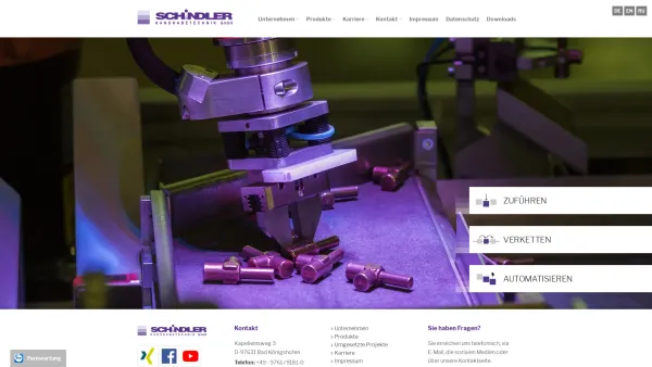 Website Screenshot: Schindler Handhabetechnik GmbH & Co. KG - Schindler Handhabe GmbH: Startseite - Date: 2023-06-20 10:40:14