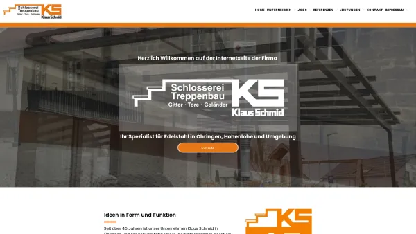 Website Screenshot: Klaus Schmid Schlosserei Treppenbau Ihr Spezialist für Edelstahl in Verbindung mit Holz, Stein und Glas - Klaus Schmid, Schlosserei + Treppenbau - Date: 2023-06-20 10:40:14