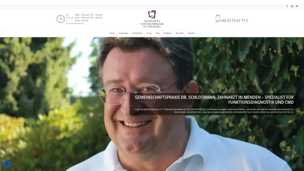Website Screenshot: Dr. med. dent. Michael Schlotmann -  Praxis für qualitätsorientierte und ästhetische Zahnmedizin - Zahnarzt Menden | Dr. Schlotmann Gemeinschaftspraxis - Date: 2023-06-20 10:40:14