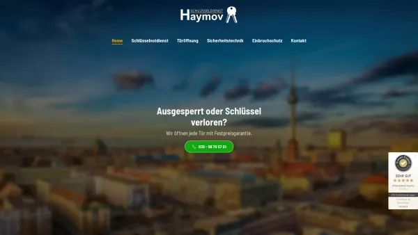 Website Screenshot: Schlüsseldienst Haymov Berlin - Schlüsseldienst Berlin Haymov | Festpreis Türöffnung ab 49 € - Date: 2023-06-20 10:42:26