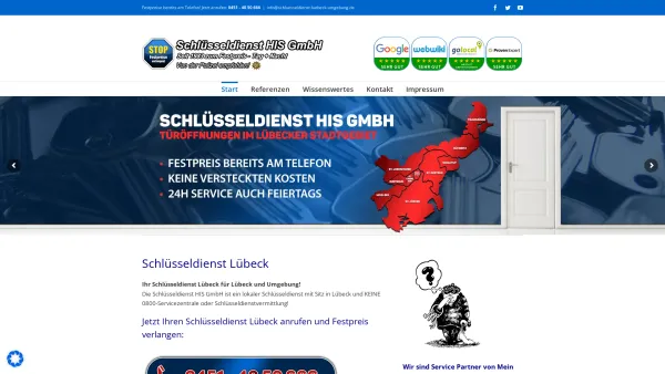 Website Screenshot: Schlüsseldienst HIS GmbH - Schlüsseldienst HIS GmbH | Schlüsseldienst Lübeck | 24h Festpreis - Date: 2023-06-20 10:40:17