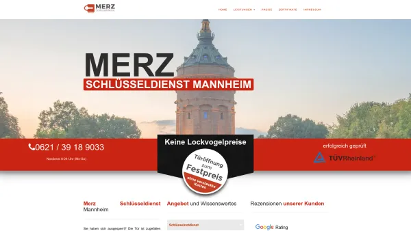 Website Screenshot: Merz Schlüsseldienst Mannheim - Schlüsseldienst Mannheim • Mitglied der IHK Rhein-Neckar - Date: 2023-06-20 10:42:26